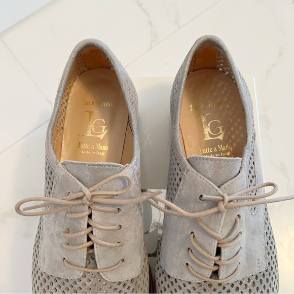ITALIAN Luca Grossi Sparkly Gray Suede Silver Lace-Up Shoes - Picture 8 of 16
